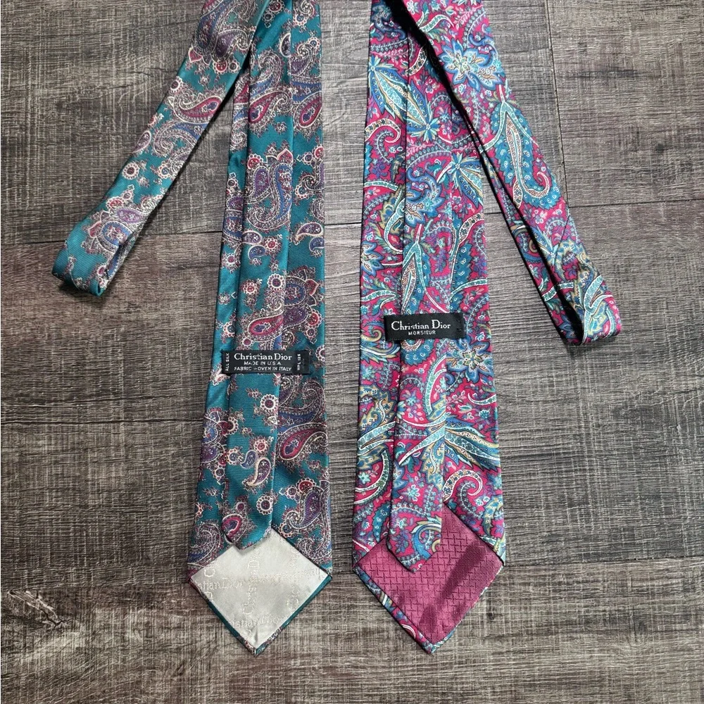 Dior Paisley Ties in Teal and Pink - Picture 6 of 7